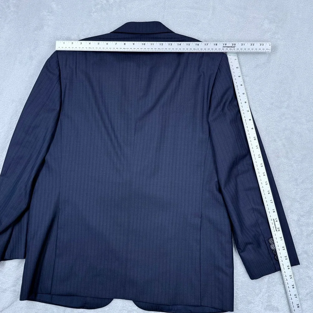 Brioni Colosse Suit Wool Silk Mens 44R Blazer Blue Tonal Stripe Cuffed Pants